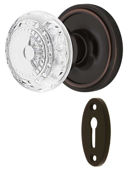 Classic Rosette Mortise-Lock Set with Meadows Crystal-Glass Knobs in Timeless Bronze.